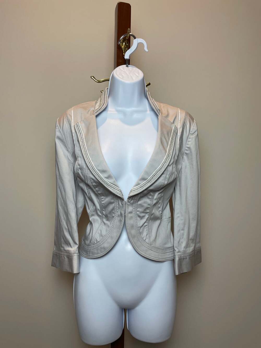 White House Black Market Gray Silver Metallic Trim Blazer Cotton Womens Size 10
